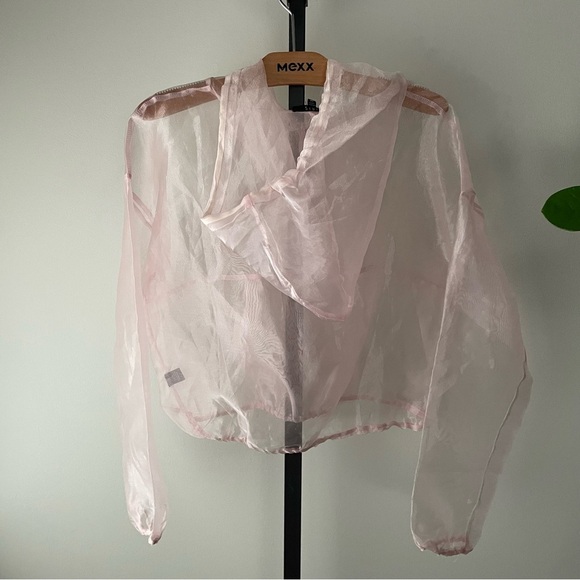 Iris Chiffon Hooded Jacket Sheer See Through Pink Women’s Size Medium - Picture 2 of 7
